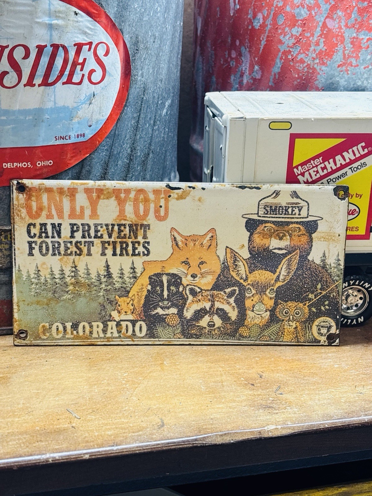 Smokey Porcelain Advertising Sign 8 inches