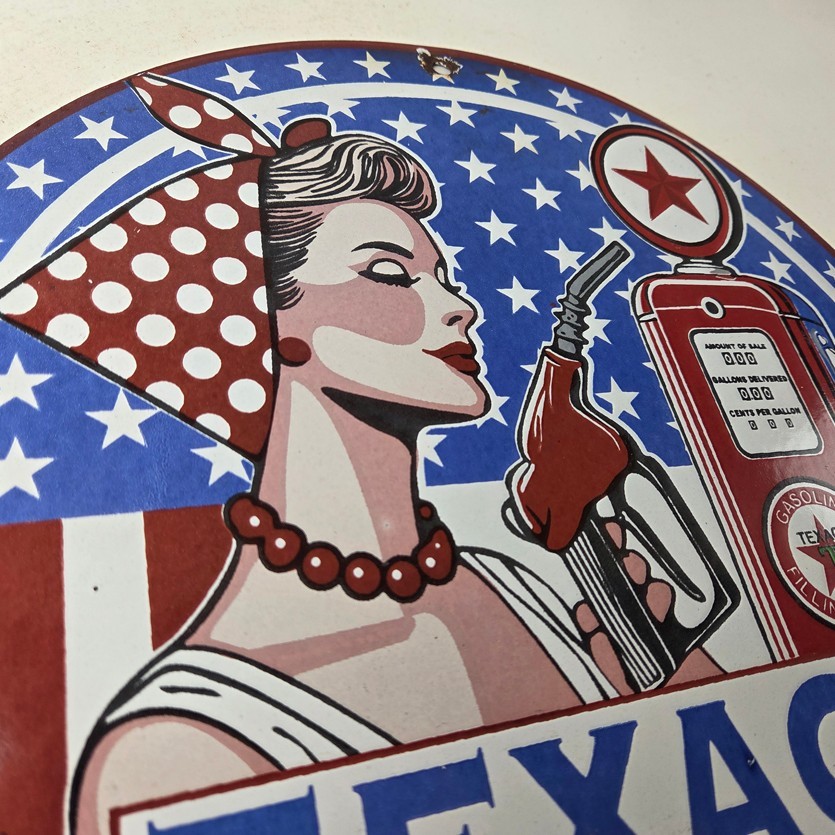 Vintage Texaco Sign – Gasoline Filling Station Pump Plate Porcelain Sign