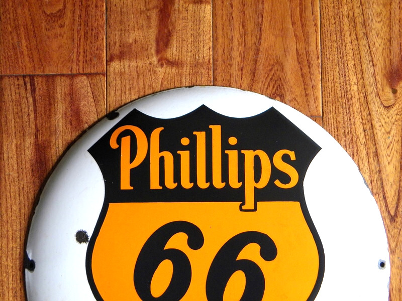 LARGE VINTAGE PHILLIPS 66 MOTOR OIL PORCELAIN METAL SIGN ~16″ GAS STATION PUMP