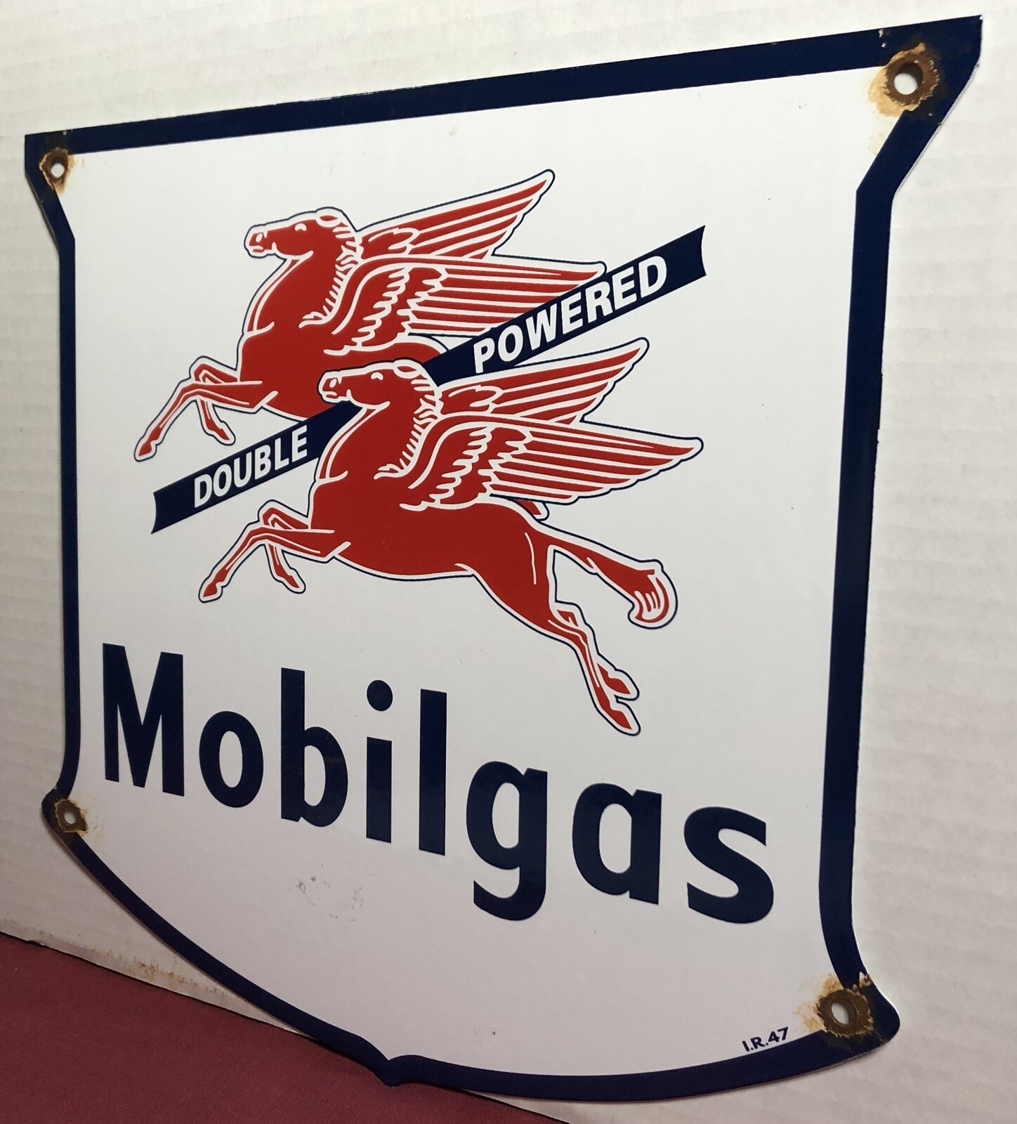 VINTAGE MOBILGAS DOU LE POWERED PORCELAIN GAS PUMP SIGN MOBIL MOBILOIL