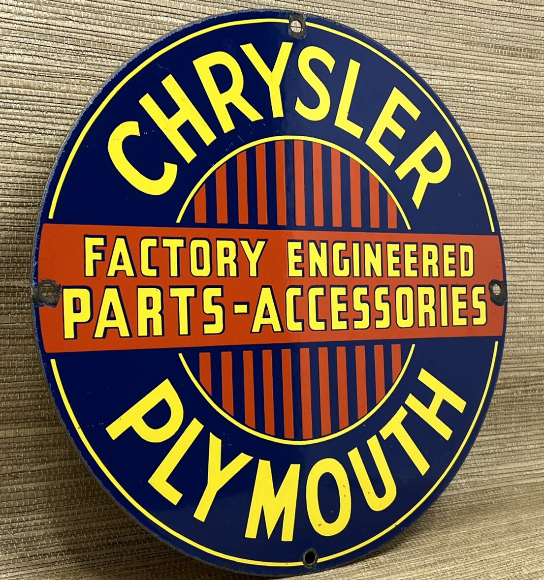 VINTAGE CHRYSLER PORCELAIN SIGN GENERAL MOTORS DEALERSHIP GAS OIL PLYMOUTH MOPAR