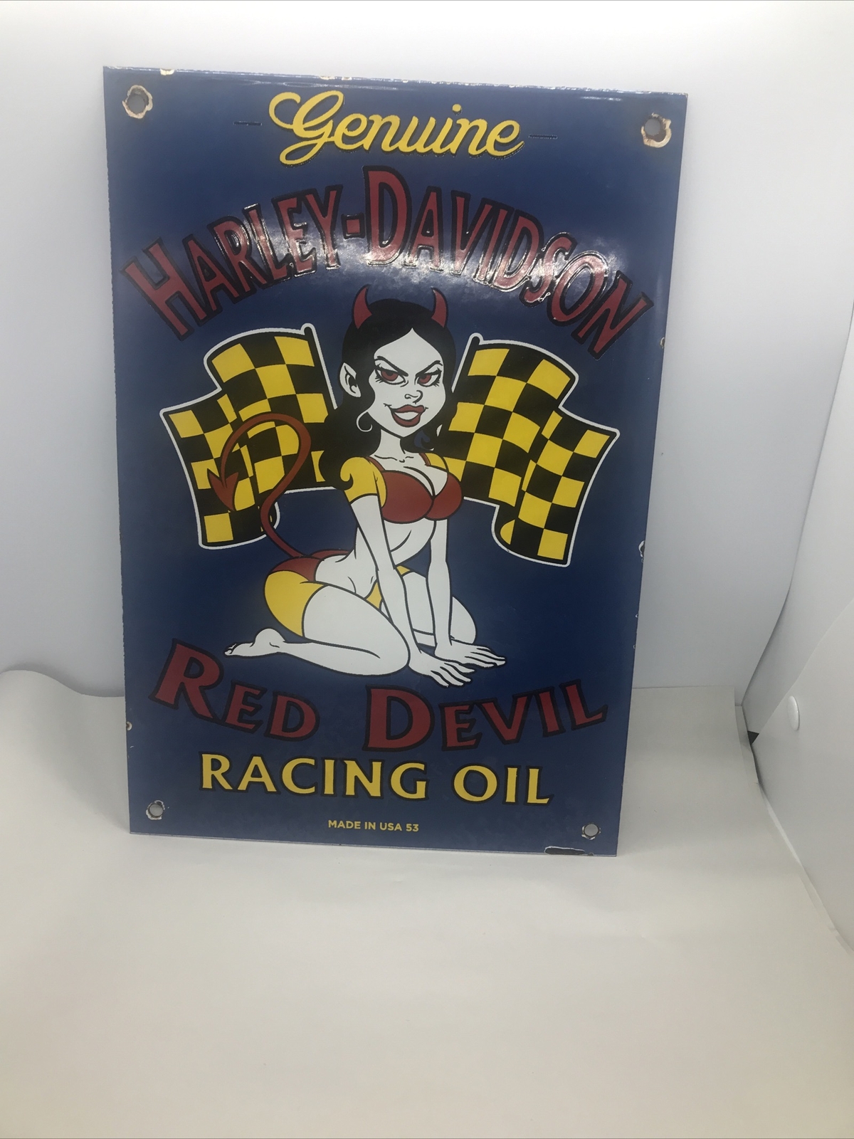 Original 1953 Genuine Harley Davidson Motor Oil Point Of Sale Porcelain Sign