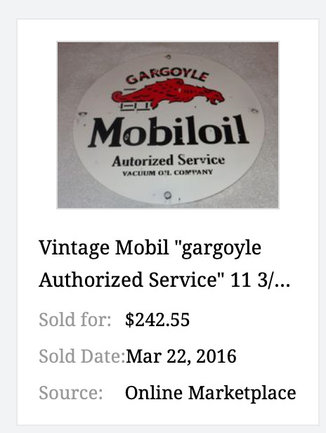 VINTAGE “MOBIL MOBILOIL W/ GARGOYLE” 11 3/4″ PORCELAIN METAL GASOLINE & OIL SIGN