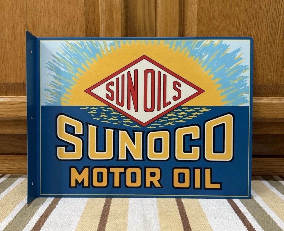 Sunoco Motor Oil Flange Sign Sun Oil Company Gas Garage Vintage Style Wall Decor