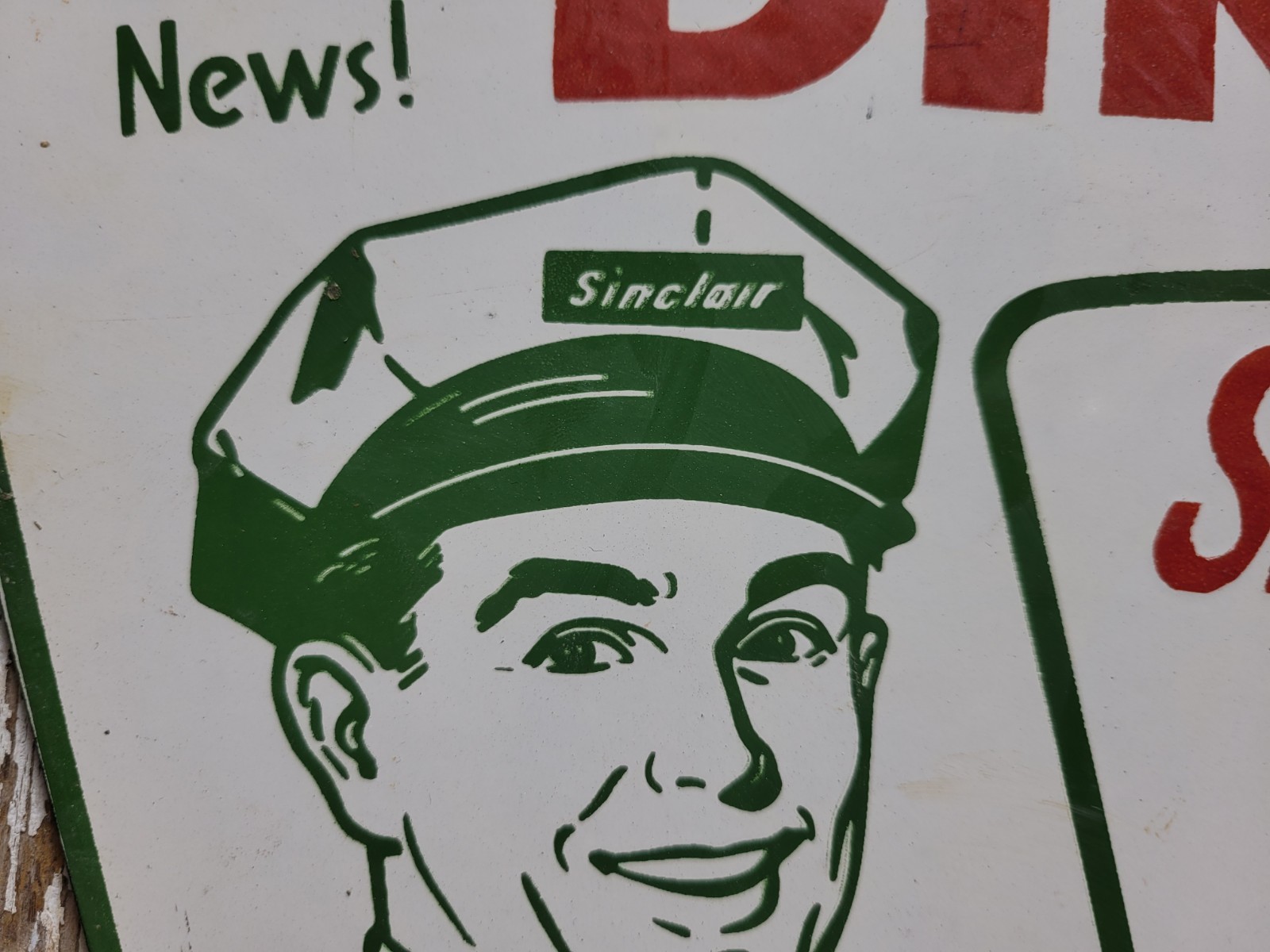 VINTAGE SINCLAIR PORCELAIN SIGN OLD 1957 GASOLINE MOTOR OIL DINO GAS PUMP PLATE