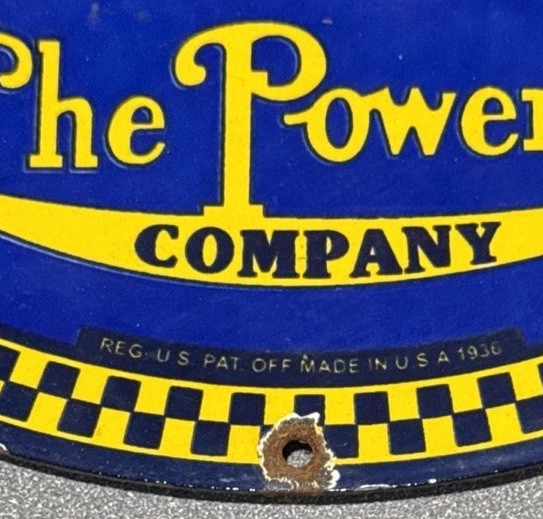 VINTAGE 12” 1936 POWER LUBE TIGER PORCELAIN SIGN CAR GAS OIL TRUCK MOTORCYCLE