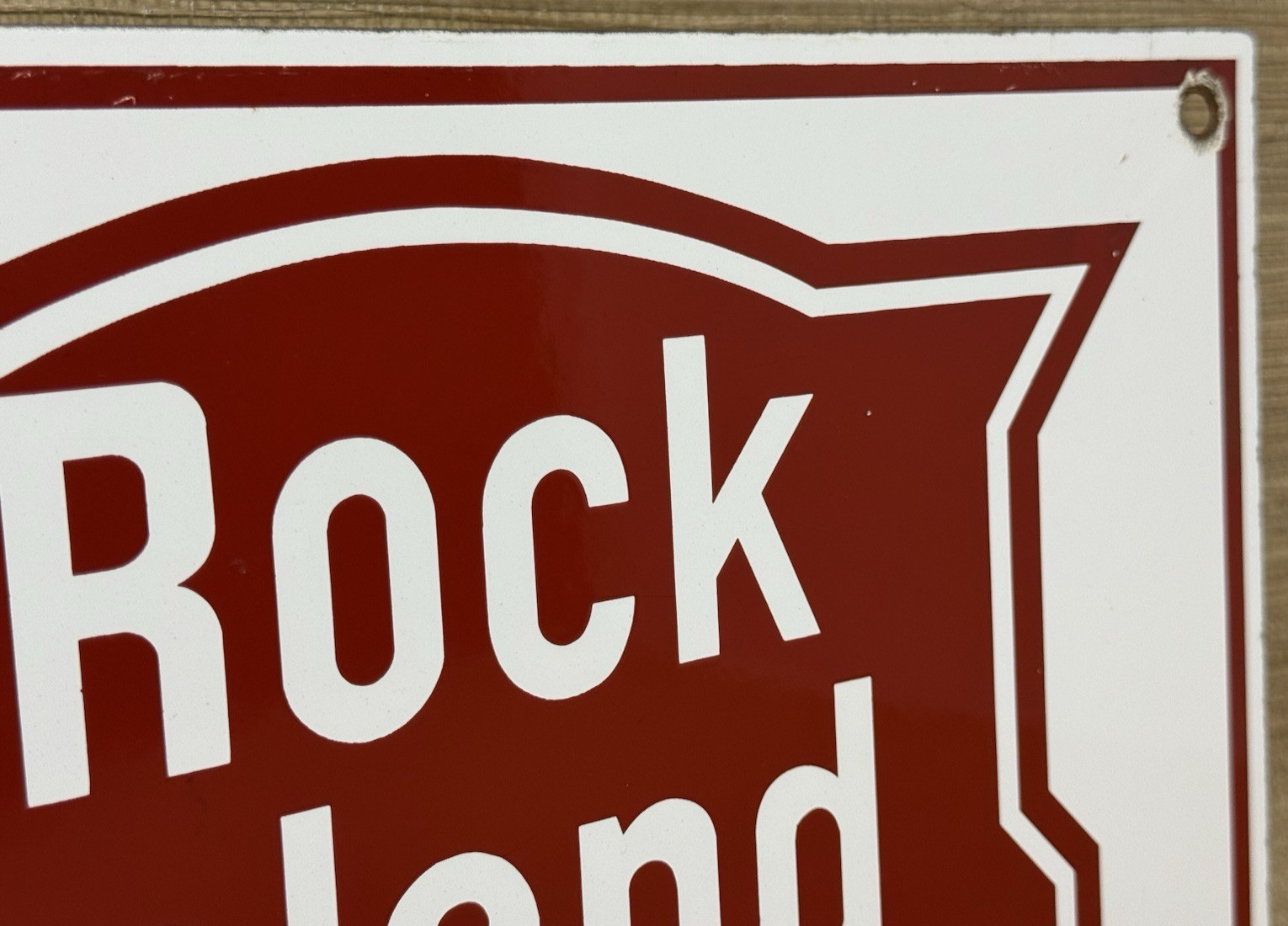 VINTAGE ROCK ISLAND RAILWAY PORCELAIN SIGN GAS OIL TRAIN STATION PUMP PLATE