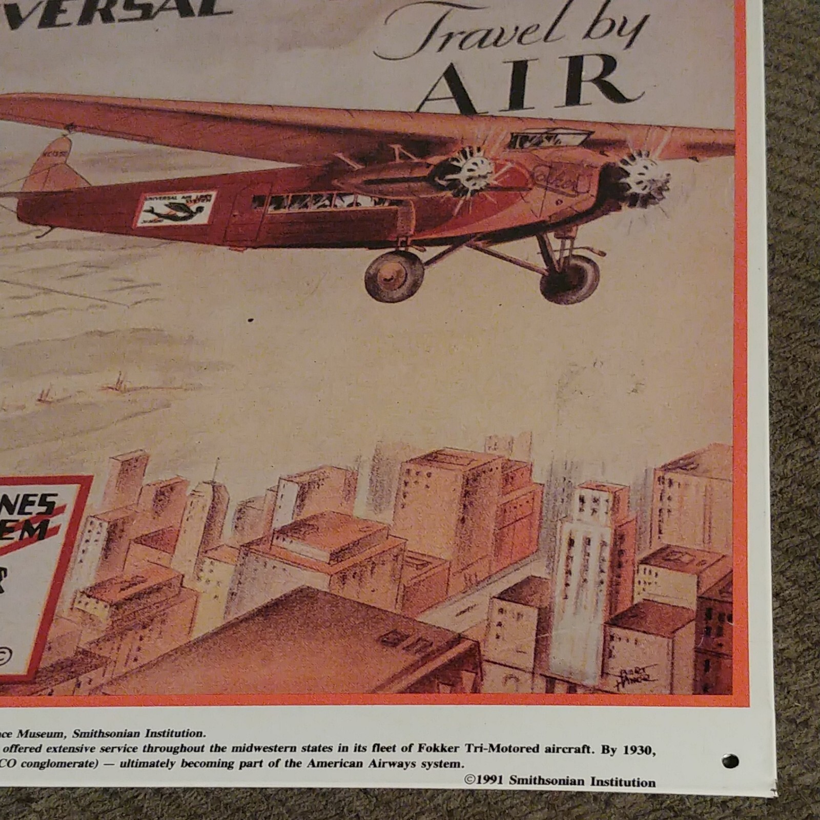 UNIVERSAL AIR LINES SYSTEM Smithsonian Reproduction Tin Sign 1991