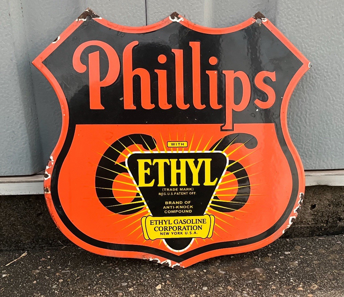 Vintage style Phillips 66 Ethyl Gasoline Porcelain Sign Gas Service Station