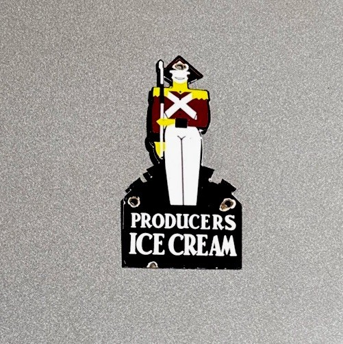 VINTAGE PRODUCERS ICE CREAM SOLDER PORCELAIN SIGN CAR GAS OIL TRUCK MOTORCYCLE
