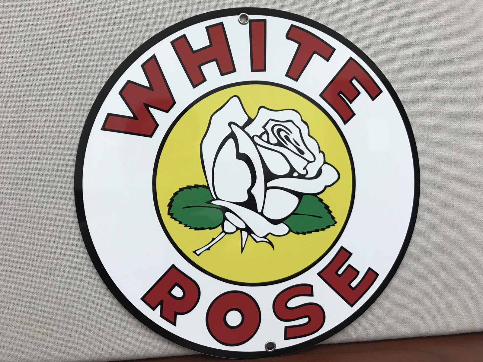 White rose gasoline garage Oil Gas man cave vintage round sign Reproduction