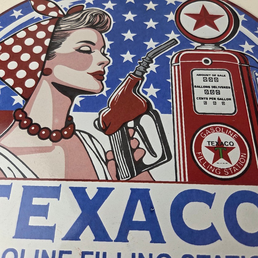 Vintage Texaco Sign – Gasoline Filling Station Pump Plate Porcelain Sign