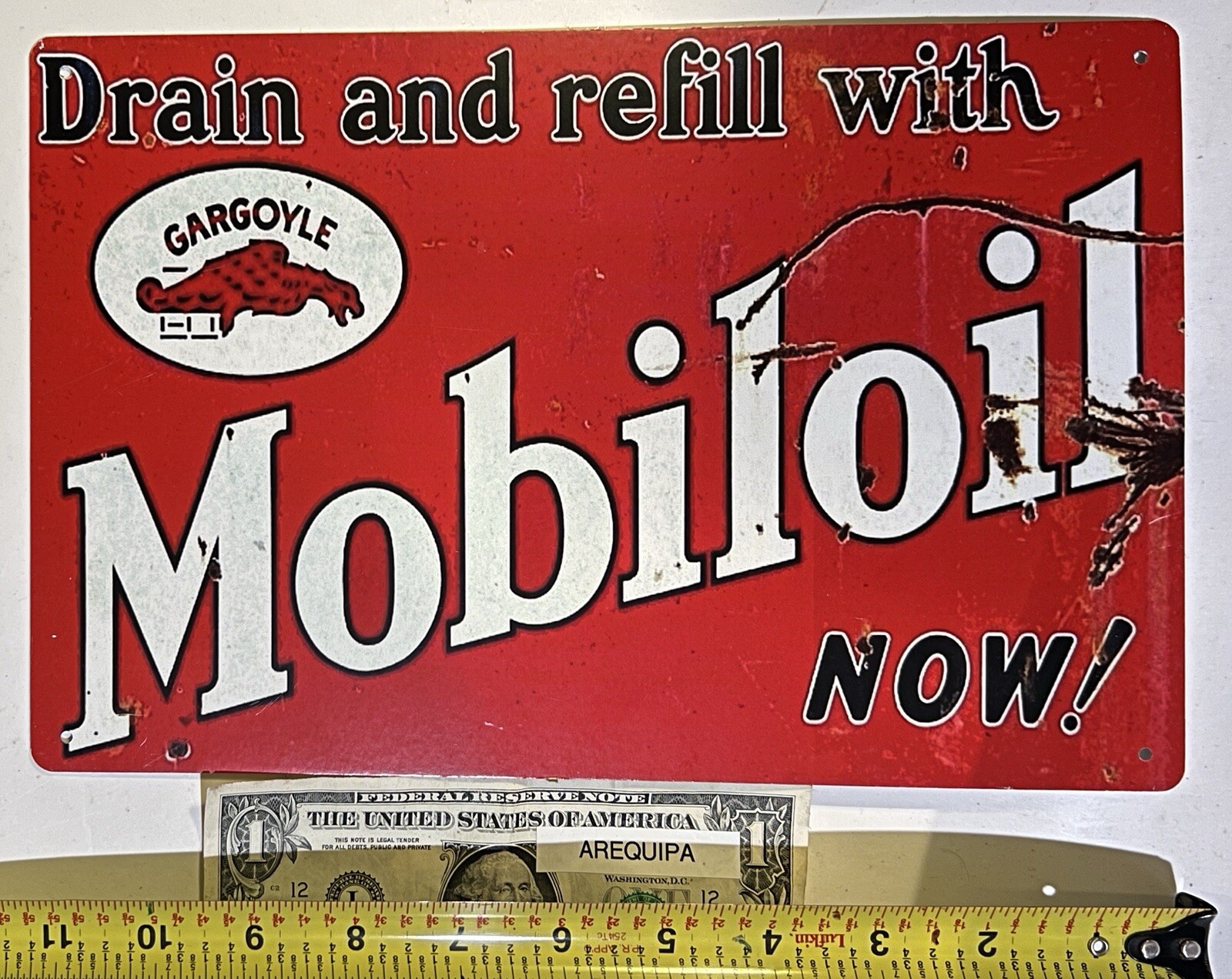 Metal Mobiloil Mobil Oil Tin Sign repro aged look red 11”, More listed, combine!