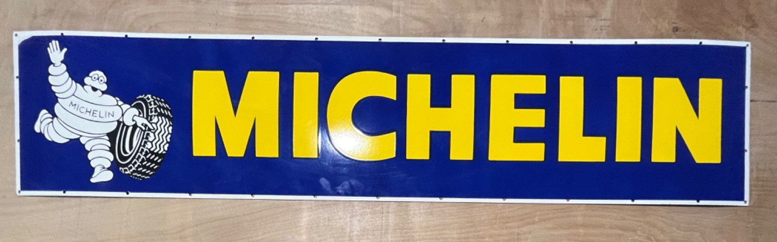 Vintage Michelin Tires Porcelain Enamel Sign 72×16 Inches.