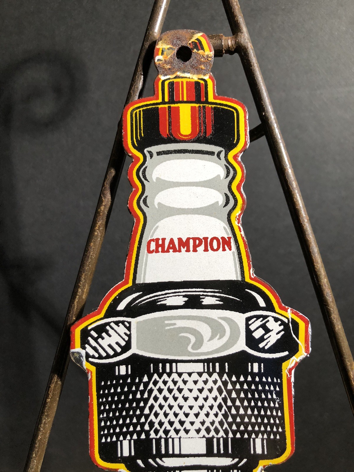 VINTAGE 1961 DATED CHAMPION SPARK PLUG SERVICE 10” PORCELAIN SIGN GAS OIL