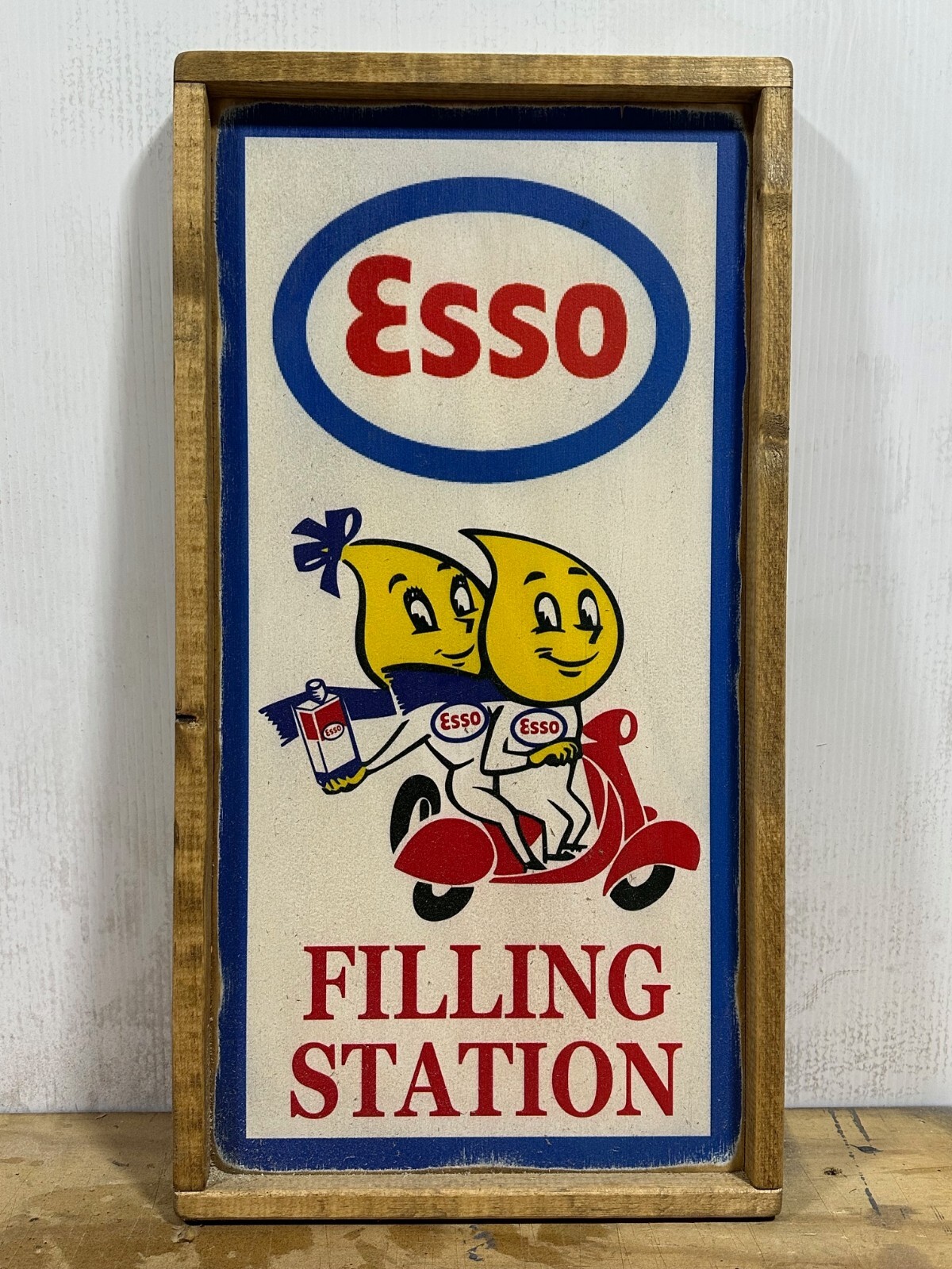 Antique Style Esso Filling Station Rustic Print Direct Wooden Sign Display
