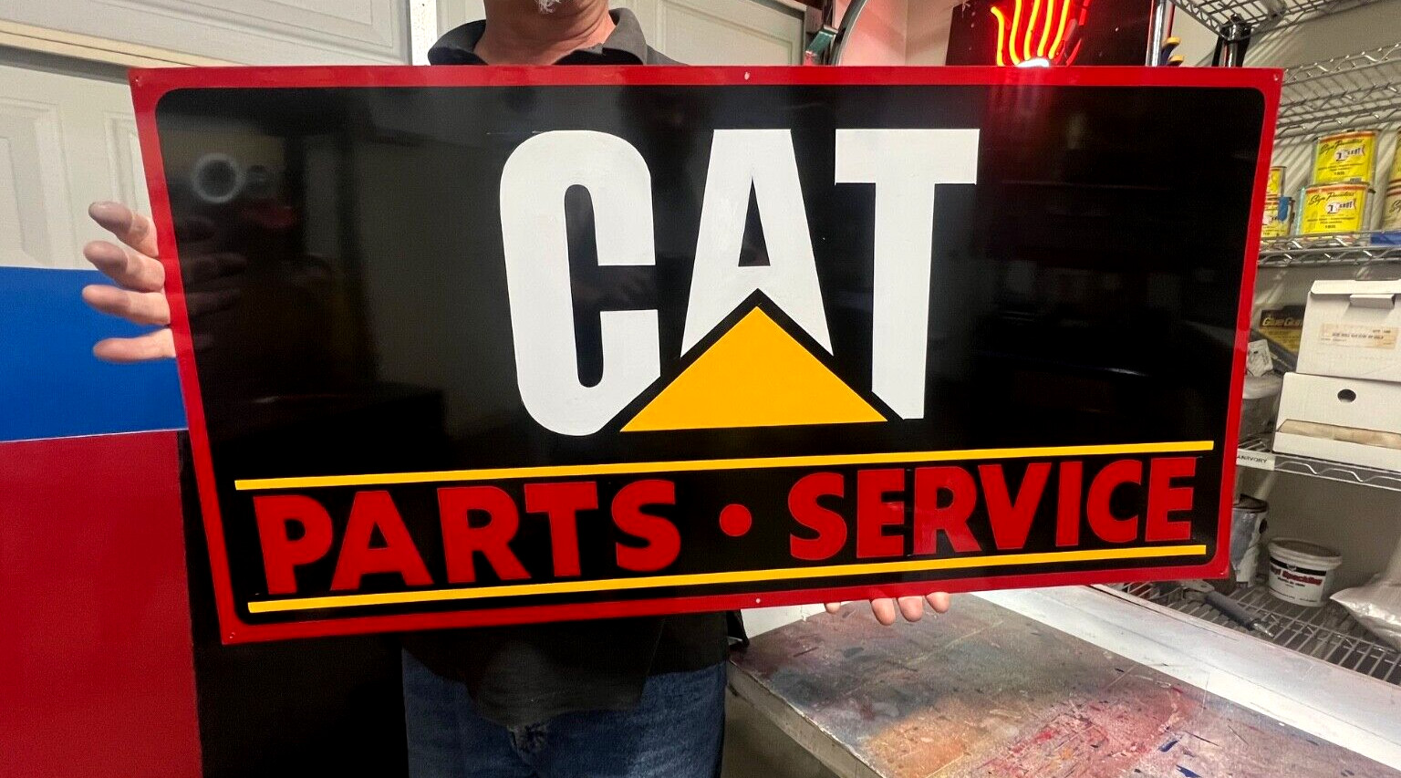 LG. 18X36 HAND PAINTED Caterpillar Cat Parts Service Engine Equipment METAL SIGN