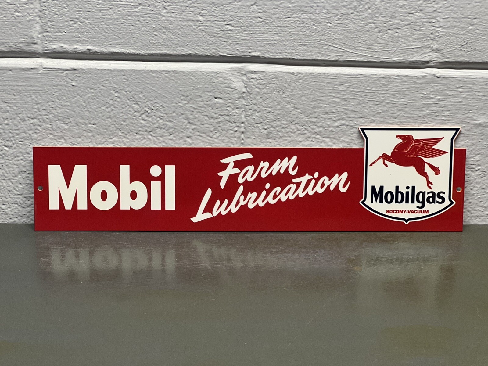 Mobil Farm Lubrication Thick Metal Sign Socony Vacuum Pegasus Gas Oil Garage