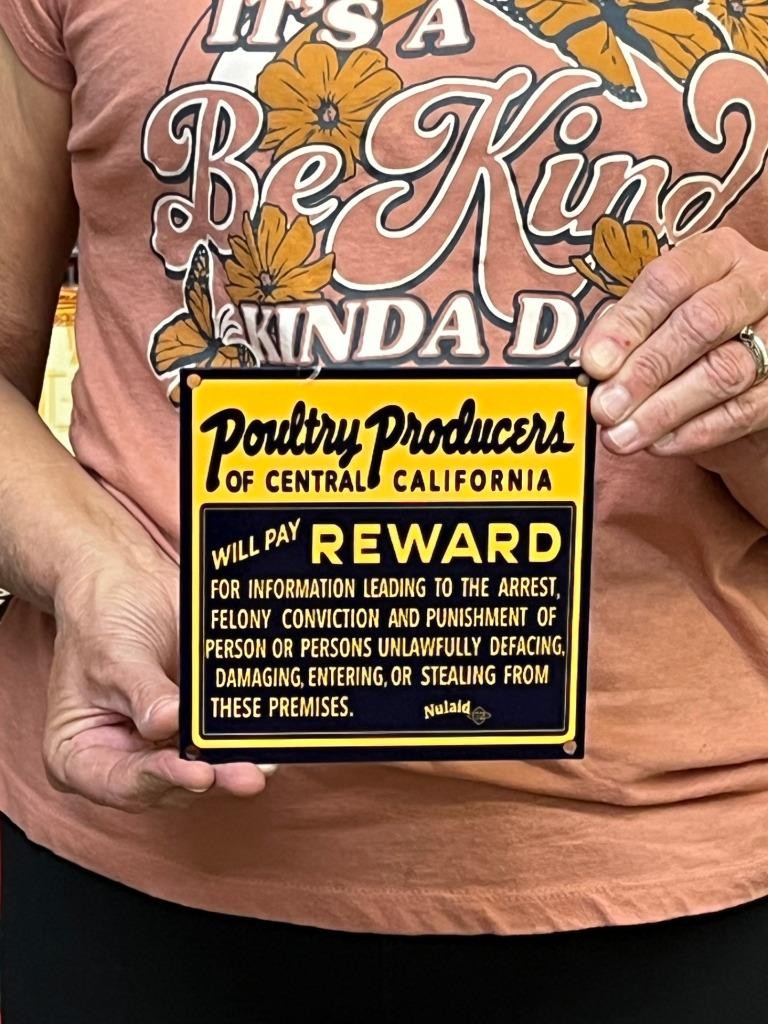 Vintage Style Metal Sign Poultry Producers Reward NOT Porcelain 6×6 Made USA