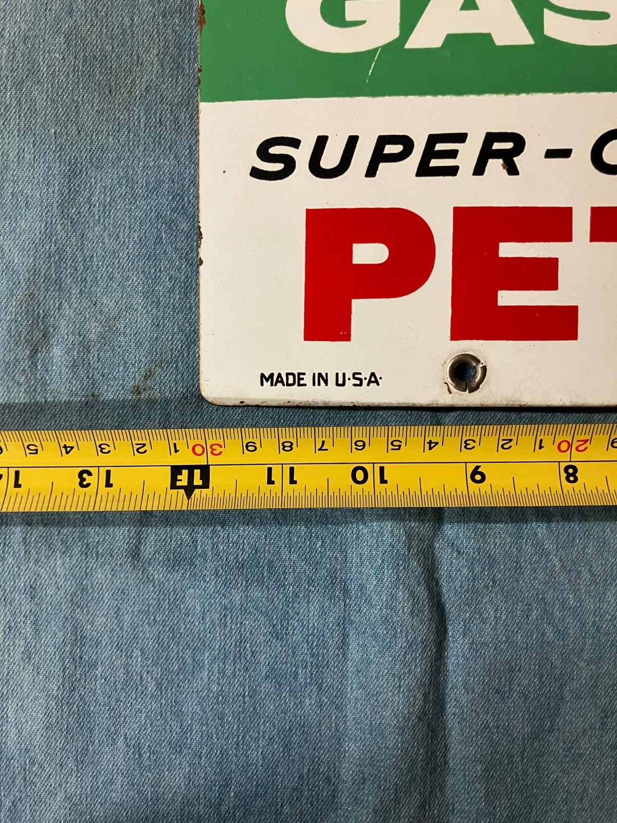 ORIGINAL & AUTHENTIC ”TEXACO SKY CHIEF” 18X12 INCH PORCELAIN SIGN 1961