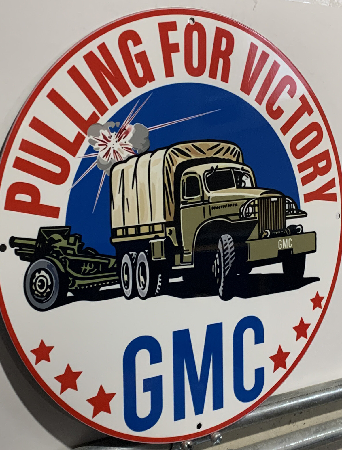 Vintage Style GMC Army Trucks Pulling For Victory Steel Quality Heavy Sign