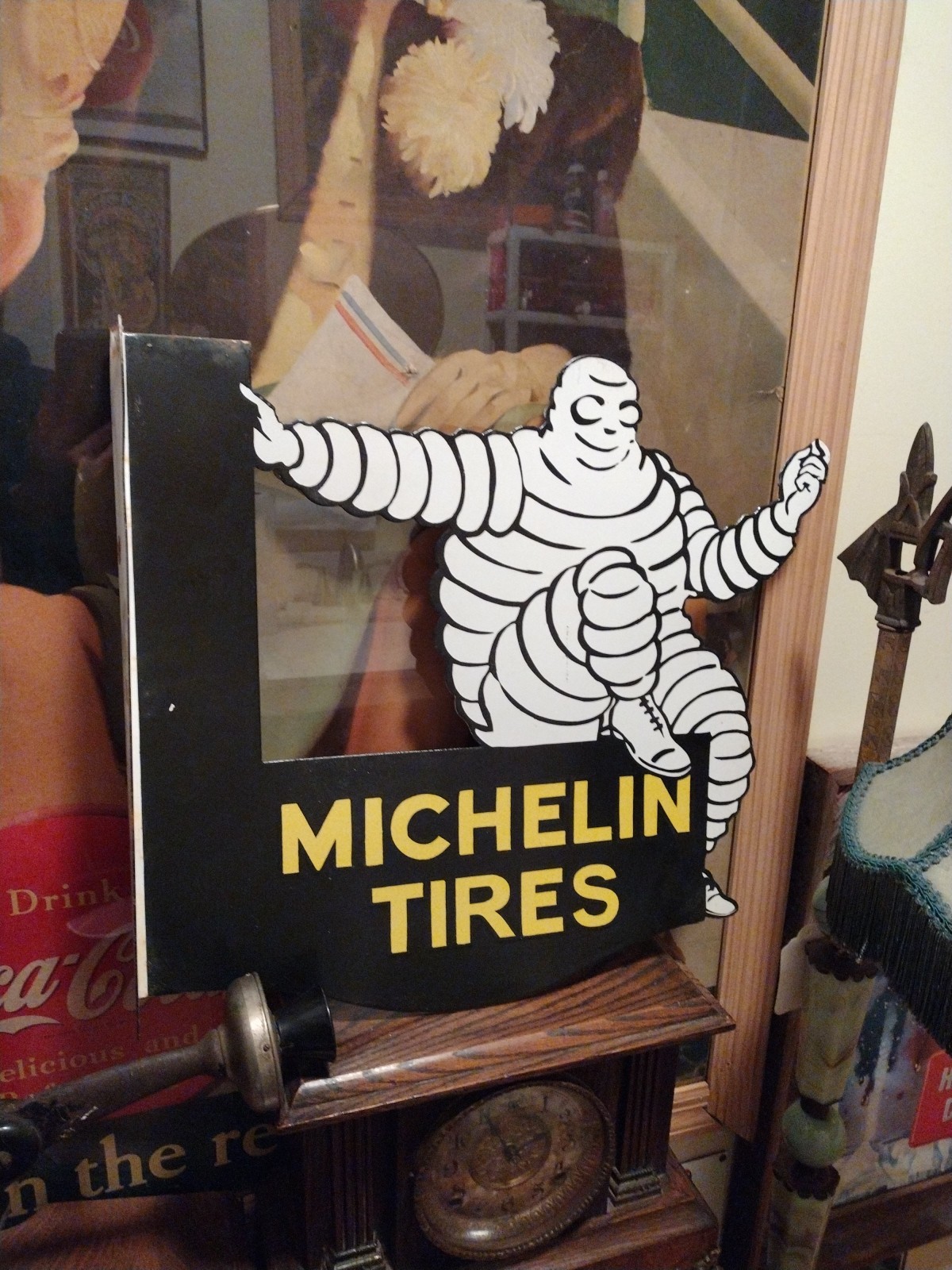 Rare Large Michelin Tires Dsp Porcelain Metal Flange Gas Oil Sign