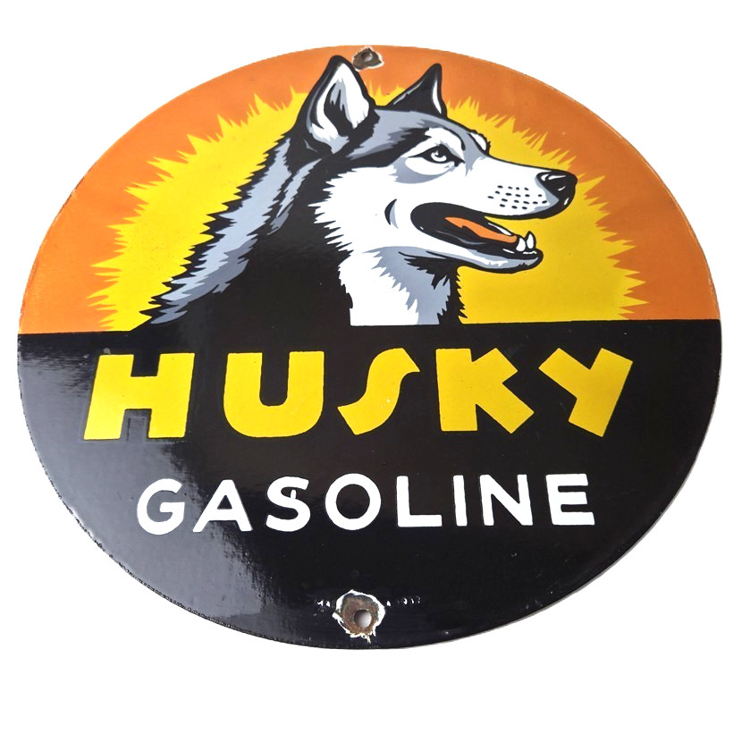 Vintage Husky Gasoline Sign – Gas Service Motor Oil Pump Porcelain Sign